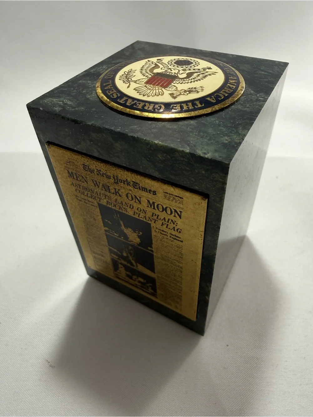 Collectible New York Times Men Walk On Moon Memory Marble Paperweight